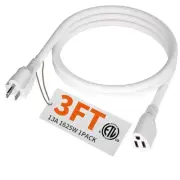3 FT 16 Gauge White Indoor Outdoor Extension Cord Waterproof, Flexible Cold W...