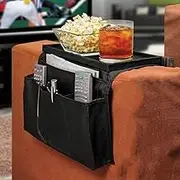 6 Pockets TV Remote Control Organizer, Bedside Caddy Hanging Bed Organizer Storage Bag Pocket, Sofa Armrest Organizer with Cup Holder, Non-Slip Bottom (Black)