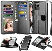 Njjex Wallet Case for iPhone 14 6.1" 2022, for iPhone 14 Case, [9 Card Slots] PU Leather ID Credit Holder Folio Flip [Detachable] Kickstand Magnetic Phone Cover & Lanyard for iPhone 14 [Black]