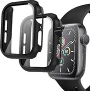 Compatible Apple Watch 44mm Case, 2 Pack Hard PC Case with Tempered Glass Screen Protector for Apple Watch Series 6 SE Series 5 Series 4, iWatch Protective Cover 44mm - Black