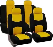 FH Group FB050YELLOW114 Universal Fit Full Set Flat Cloth Fabric Car Seat Cover, Yellow/Black