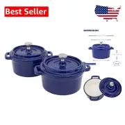 Stylish 24 oz Blue Mini Cocotte Set - Versatile Enameled Cast Iron Cookware