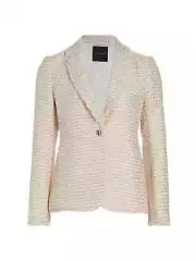 $375 ELIE TAHARI Tweed One-Button Blazer 14 Power Pink And White Tweed