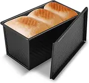 KITESSENSU Pullman Bread Pan with Lid, 1 Pound Dough Capacity, Non-Stick for Baking Bread, Carbon Steel Corrugated Bread Toast Box with Lid for Baking Bread, Black