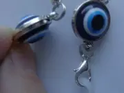EVIL EYE PROTECTION NAZAR WHITE BLUE SEED BEADS EYEGLASSES HOLDER LOBSTER CLASPS