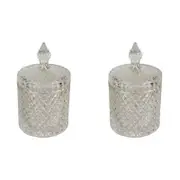2PK LVD Glass Cruze Trinket Box Storage Decor Round 14cm Medium - Clear
