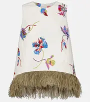[La DoubleJ] La DoubleJ La Scala feather-trimmed cotton top UK 8 white
