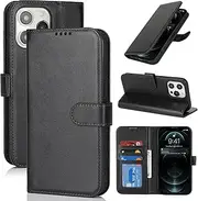 for iPhone 12 Pro Max Case Leather Wallet with Card Holders Money Slots Magnetic Flip Cover SunYoo Case 騁ui Portefeuille Pour Homme Femmes Coque Porte Feuille Carte for iPhone 13 Pro Max Black