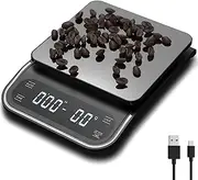 Coffee Scale with Timer, 3kg/0.1g Stainless Steel Espresso Scale, Rechargeable Digital Kitchen Scale with Back-Lit LCD Display, 4 Units, Tare, Auto Off, High Precision