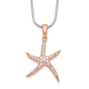 Sterling Silver Brilliant Embers Rose-Tone Flash Rose Gold-Plated 31 Stone 18 Inch Micro Pav Cz Starfish Necklace With 2 Extender