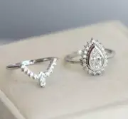 2CT Pear Shape Diamond Engagement Lab-Created Wedding Ring Set 14K White Gold