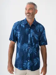 Pacifica Short Sleeve Rayon Print shirt Midnight Paradise Navy