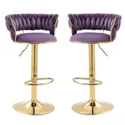 SERENITà Voilet Velvet Seat Kitchen Breakfast Bar Stools Counter Height Barstools with Back Cushioned Chairs for Home Bar x2