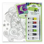 Painting Art Set Printed Canvas 25x25cm 6 Acrylic Paints & Brush - Moon