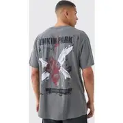Mens Charcoal Oversized Linkin Park Wash License T-shirt