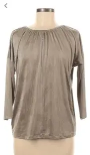 NWT NEW $99 CHICOS 1 M SHIMMER SHINE BROWN GATHER NECK TOP 40" BUST POLY SPANDEX