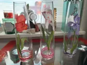 3 Floral Mouthblown Block Crystal Hand Cut Vases