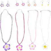 [GLSTOY] Handmade Clay Plumeria Necklace and Earrings Set Hawaiian Floral Accessory