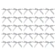100Pcs Small Twist Tie Bows 3.5" Mini Fabric Satin Ribbon Bows Light Silver
