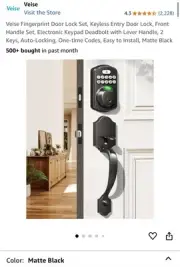 Veise Fingerprint Door Lock Set, Keyless, Electronic Keypad Deadbolt
