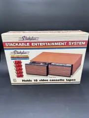 Cassette Holder 2 drawers holds 18 faux wood storage case cabinet vintage holder