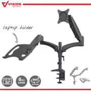 Dual Monitor Stand 2 Arm Desk Mount + Laptop Tray Holder Adapter Bracket VESA