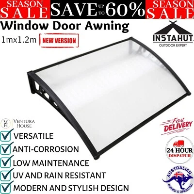 Instahut 1X1.2 Window Door Awning Canopy Rain Cover Fixed Outdoor Sun Shade New