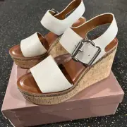 Franco Sarto White Brown Cork Wedge platform sandals women Size 8 A-Polly