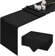 6 Pack Table Runner Long Rustic Farmhouse Wedding Christmas Table Runner,Washable and Reusable Polyester Table Runners for Wedding Birthday Party Banquet Christmas Decorations,Black 30x275CM
