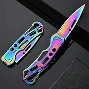 Lightweight Folding Pocket Knife with 2.36 inch Stainless Steel Blade & Handle, Keychain Knife, Carabiner Clip, EDC Folding Knives Key Chains for Women Men Everyday Carry