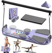Pilates Reformer Equipment Board - 6 in 1 Portable Foldable Reformers Machine Kit for Home Workouts Pilates Flow & Ab Exercise - Multifunctional Folding Fitness Workout Set with Slider for Women