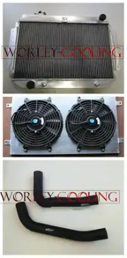 Aluminum radiator+shroud fan+BLACK hose for HQ HJ HX HZ 253 308 V8 Holden engine