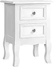 Artiss Bedside Table with 2 Drawers White Bed End Side Tables Storage Cabinet Nightstand Lamp, Bedroom Living Room Home Furniture, Narrow Space Organiser Unit