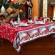 Christmas Table Cloth, 180 x 150 cm Rectangular Christmas Tablecloths Red Xmas Table Cover Dining Table Cloth, Large Washable Christmas Dinner Table Runners for Holiday Table Decorations