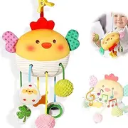 Baby Pram Toy with Extendable Function from 0 3 6 Months, Chick Pendant Gripping Toy Baby Toy with Mirror and Sound, Plush Hanging Toy Newborn Girls Boys Gift