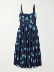 [Emilia Wickstead] Emilia Wickstead - Mona Floral-print Cotton-poplin Midi Dress - Navy - UK 12 UK 12 Blue