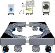 Washing Machine Base with 4 Feet + 4 Wheels Washing Machine Base Pedestal for Fridge, Dryer and Freezer Bear Load 200 kg, Increase 9.5 cm Adjustable Width (47-68 cm)