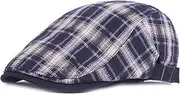 [Fasbys] Unisex Plaid Summer Berets Hats Cotton Ivy Newsboy Flat Cap Thin Adjustable Duckbill Hats for Men (Navy), Navy, One Size