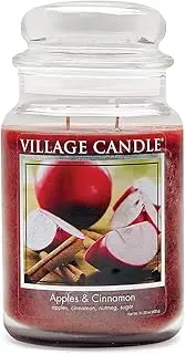Village Candle Apples & Cinnamon Large Apothecary Jar, Scented Candle, 21.25 oz.