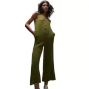 Topshop Women's Button Through Wide Leg Casual Jumpsuit Green Size US 10 NWT