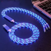3 in 1 Glowing Cable LED Light USB to Type-C/Micro/iP Cable Fast Charging 1M Long for iPhone 14 Pro for iPad Pro for Hua