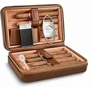 [LEACHOI] Cigar Travel Humidor Case, Leather Cigar Case with Cedar Wood Lined with Cigar Cutter