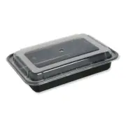 Microwavable Food Container with Lid, Rectangular, 32 oz, 8.81 x 6.02 x 2.24, Bl
