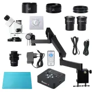 MUSTOOL 3.5X - 90X Articulating Arm Pillar Clamp Zoom Simul Focal Trinocular 4K Stereo Microscope + 34MP Video Camera Fo
