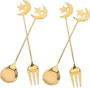 MUCKLILY Unique 4pc Stainless Steel Dessert Forks Spoons for Retro and Modern Dining