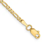 14K Yellow Gold 9 Inch 2.25mm Flat Figaro With Lobster Clasp Anklet