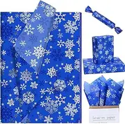 100 Sheets 20 * 14 Inches Christmas Tissue Paper for Gift Wrapping Blue White Snowflake Printed Tissue Paper for Gift Bags for Winter Holidays Xmas Party DIY Craft