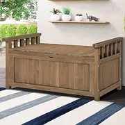 ALFORDSON Outdoor Wooden Bench Storage Box 160L Capacity, Durable Fir Wood Cabinet Garden Seatwith Tool Chest Toy Storages Container for Patio Garden Lawn Balcony, 300kg Weight Capacity Brown Color