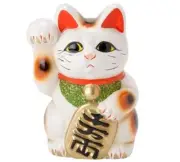 Maneki-neko: Piggy Bank with White Koban CoinSize 6Right Paw A cat From Japan