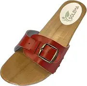 [Solema] RINA Leather Shoes Sandals Clog Mules Comfort Shoes Slippers Women, red, 10.5 AU